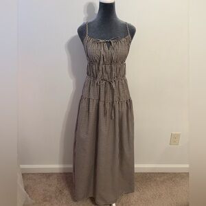 Sleeveless Gingham Dress in Brown and White